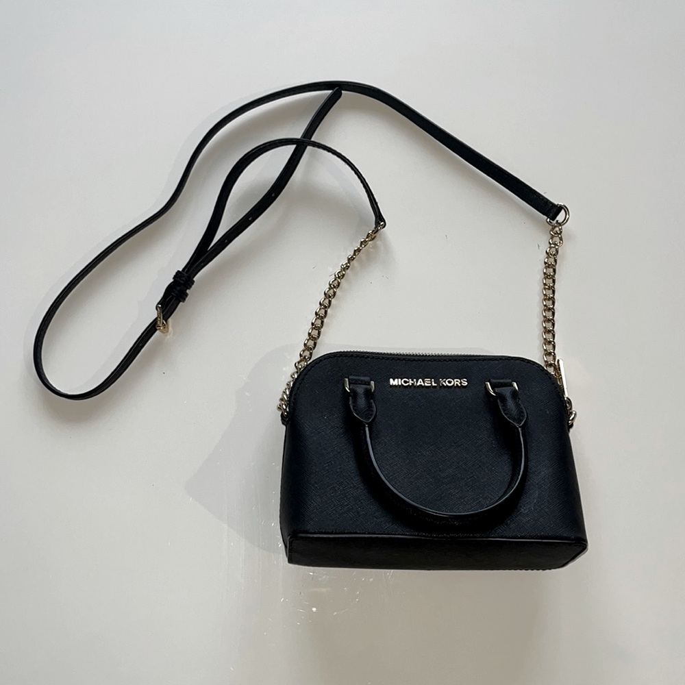 Michael Kors “Cindy” XS Crossbody Purse, Black & Gold